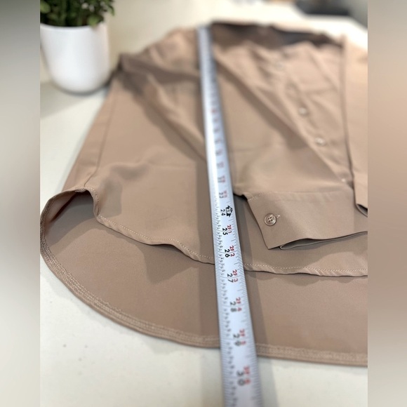 AISEW Button Down Shirt, Long/Sleeve Collared Blouse, Color Khaki, Large - Picture 4 of 8